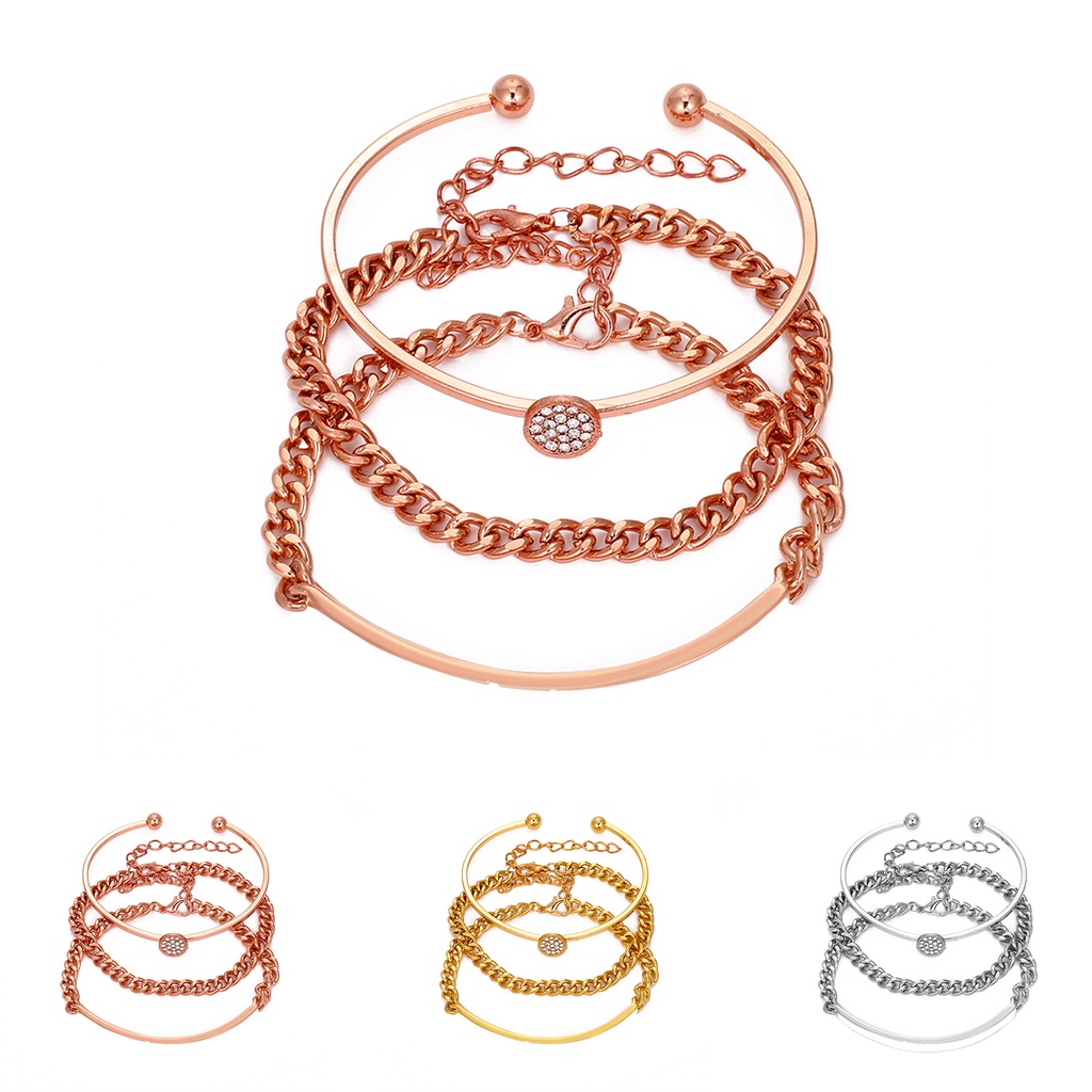 Hu Hu Hu Hu Hu Alat Bantu Pasang Kacamata♡ 3pcs / Set Gelang Tangan Alloy Adjustable Hias Cubic Zirconia Untuk Wanita