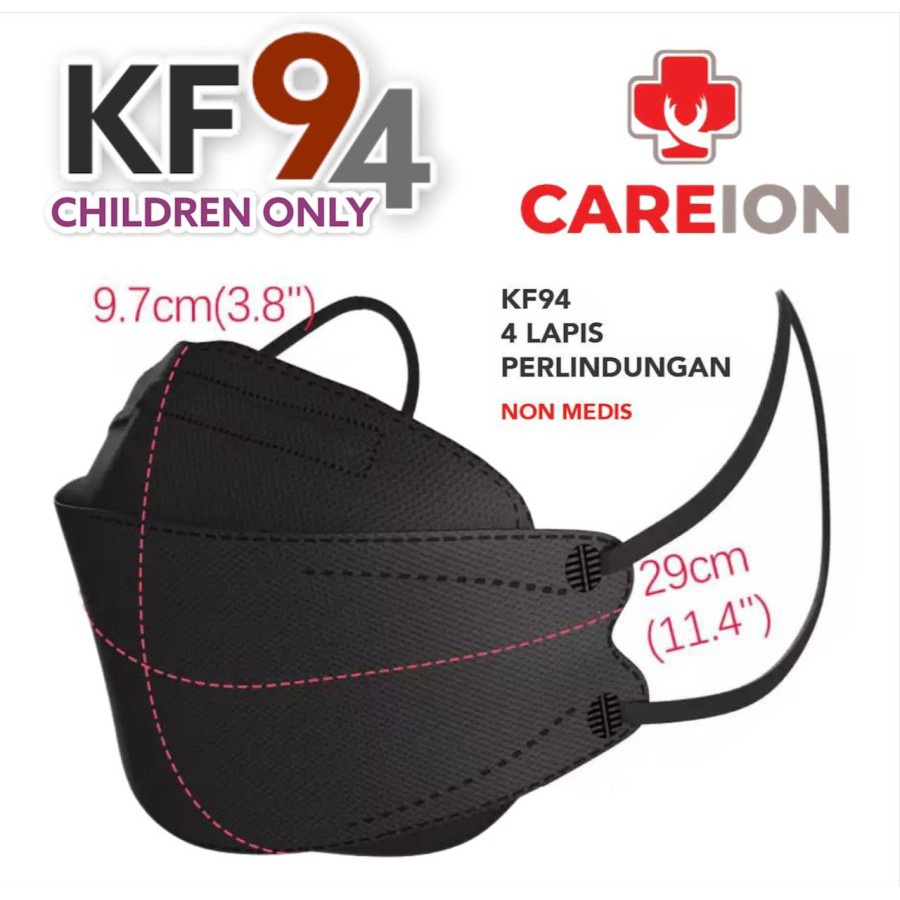 Masker Anak KF94  Korea 4ply Masker kf 94 ANAK  HITAM PUTIH isi 10pcs