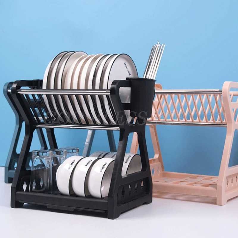 Rak Pengering Dapur Cuci Piring Gelas Sendok 2 layer Drainer Kitchen