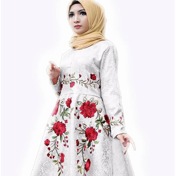 Maxi AYANA Bordir MURAH DRESS MUSLIM GAMIS MAXI DRESS PESTA - Putih BARU