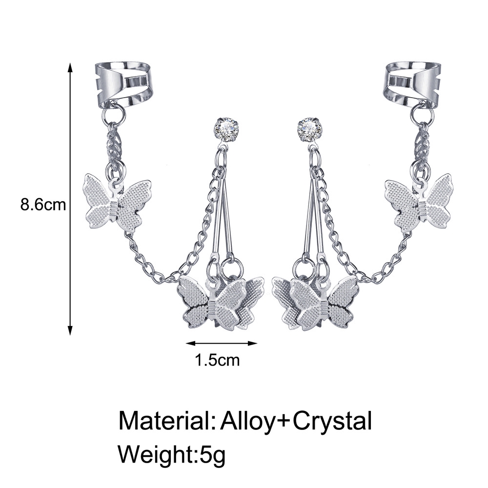 YEEZII Anting Klip Panjang Bentuk Kupu-Kupu Warna Silver Gaya Vintage Untuk Wanita