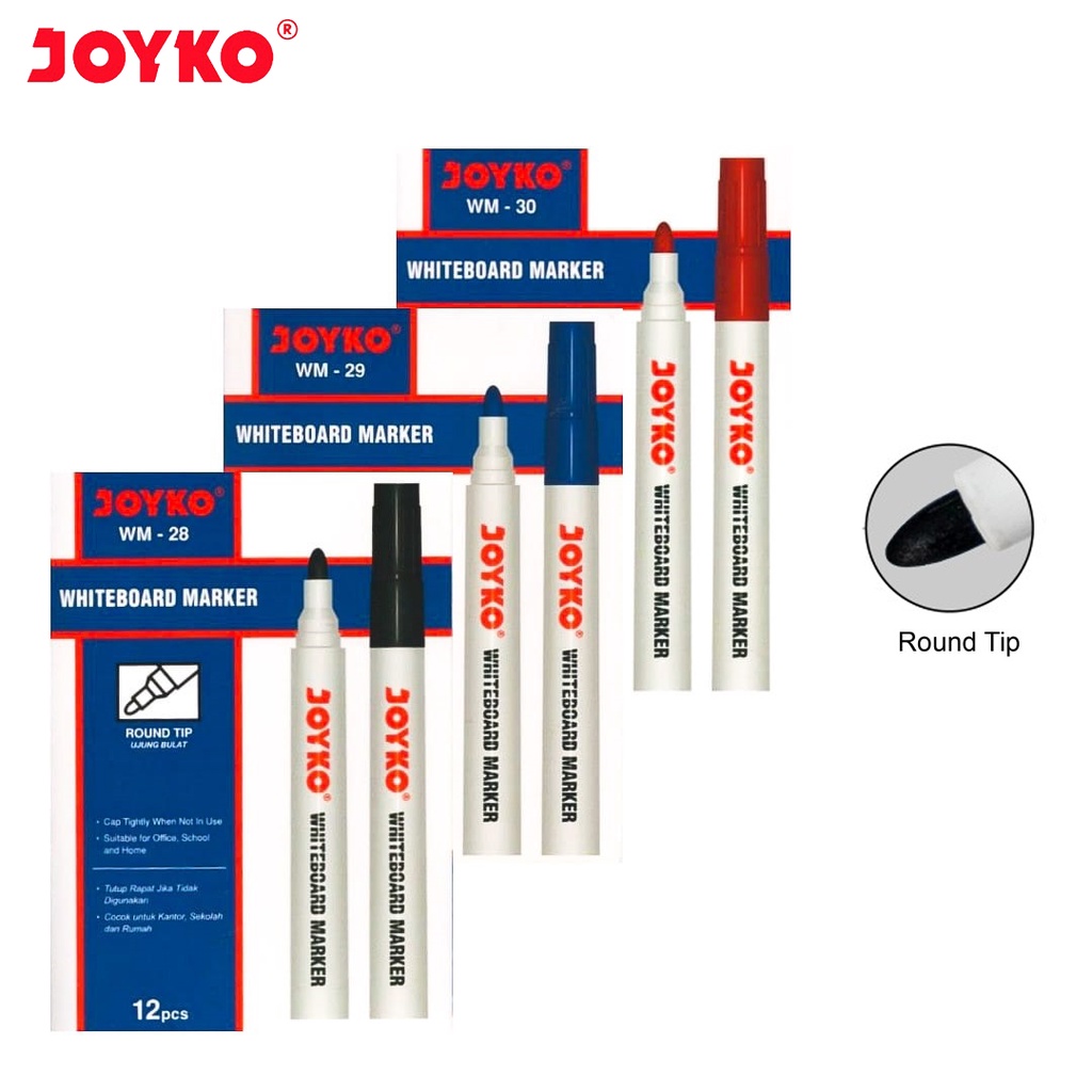 

[1 LSN / 12 PCS] Joyko Whiteboard Marker Spidol Papan Putih WM-28 ~ 29 ~ 30