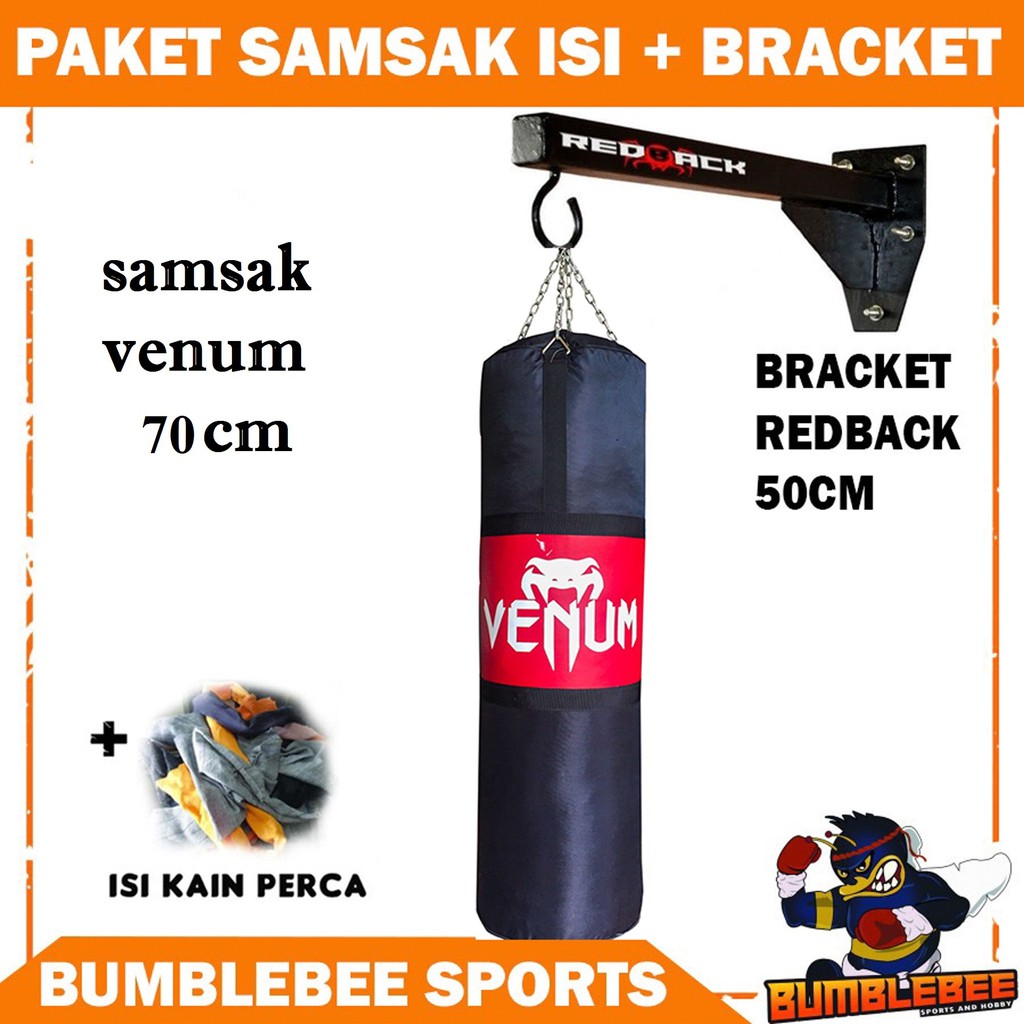 Paket Lengkap Samsak Isi 70CM - Sansak Isi Kain Perca Plus Bracket Gantungan Samsak 50CM