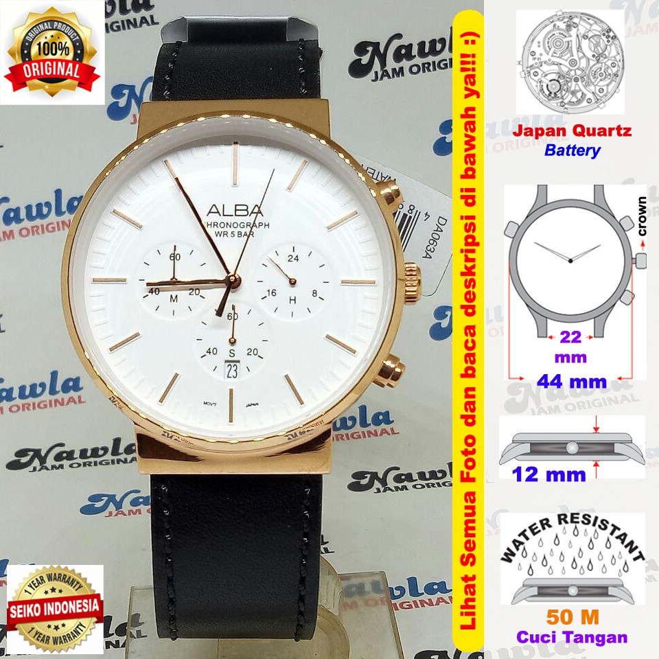 Alba Quartz AT3F14X1 Chronograph White Dial - Jam Tangan Pria AT3F14