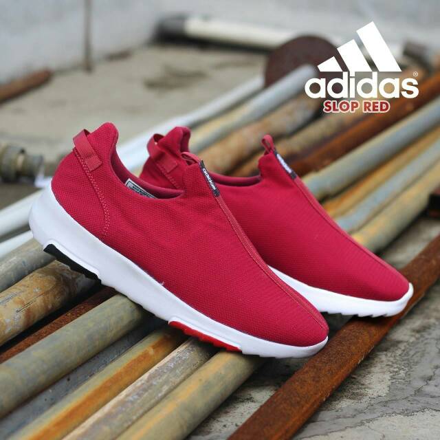 SEPATU ADIDAS RUNNING SLOP SLIP ON RED MERAH MAROON KEREN