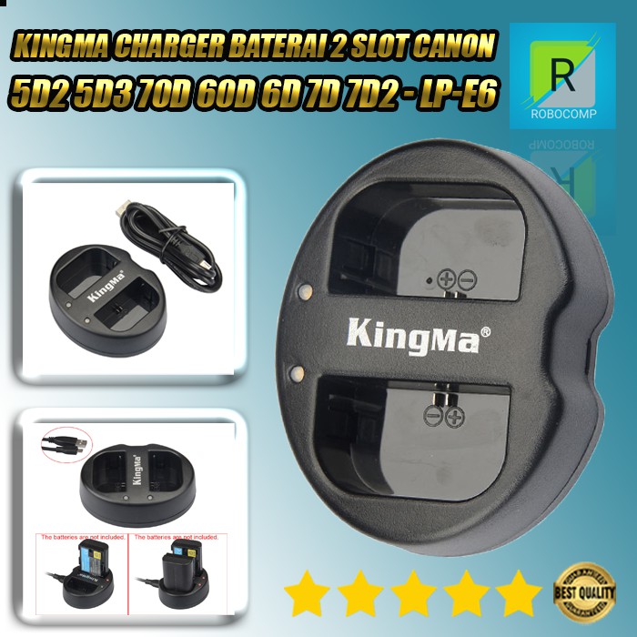 Charger Baterai 2 Slot Canon 5D2 5D3 70D 60D 6D 7D 7D2 Kingma - LP-E6