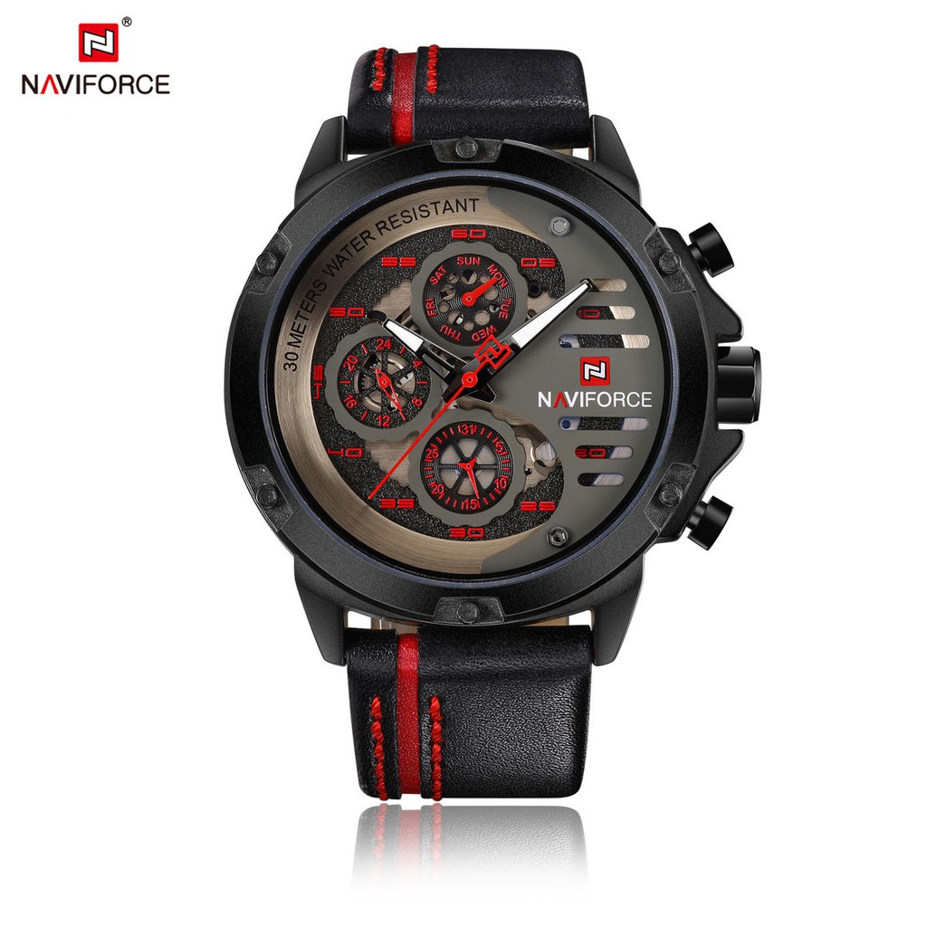 Jam Tangan Pria original Naviforce 9110 Chronograph Aktif Strap Kulit