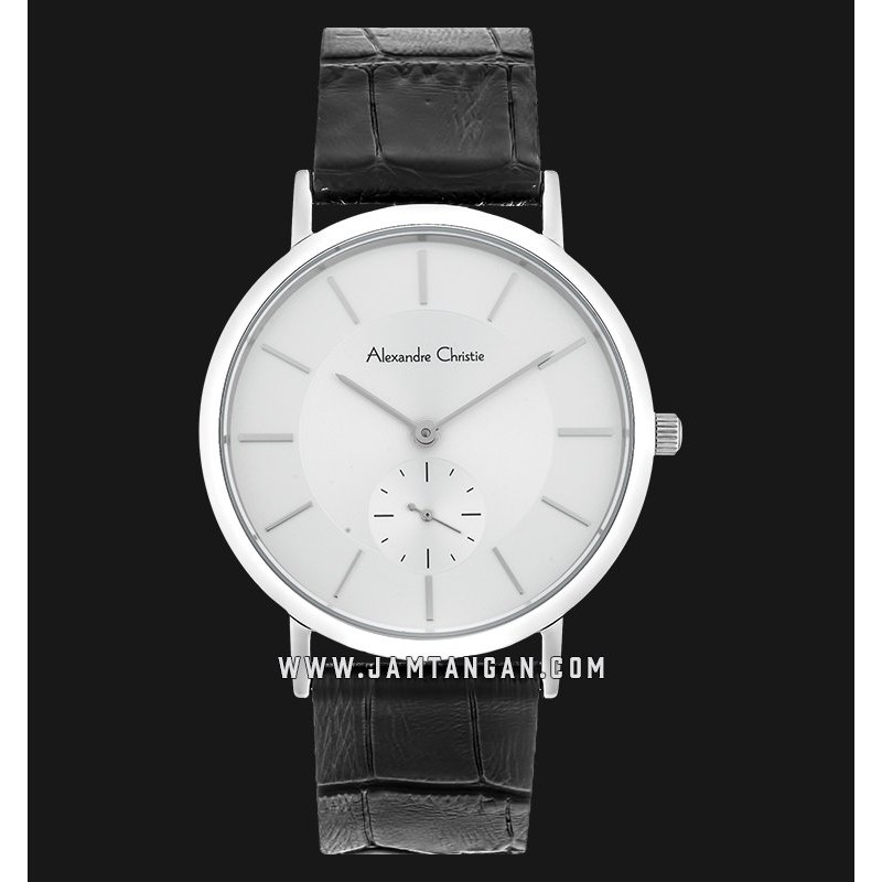 Alexandre Christie AC 8575 LS LSSSL Ladies Silver Dial Black Leather Strap