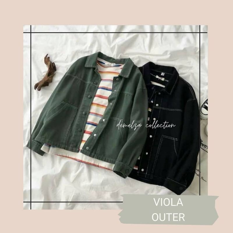 VIOLA JACKET | BAHAN CANVAS PREMIUM | VIOLA OUTER | JACKET ARMY AND WHITE