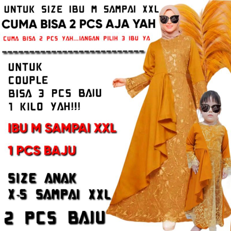 Gamis brokat couple ibu dan anak perempuan dress panjang brukat mix moscrepe polos premium