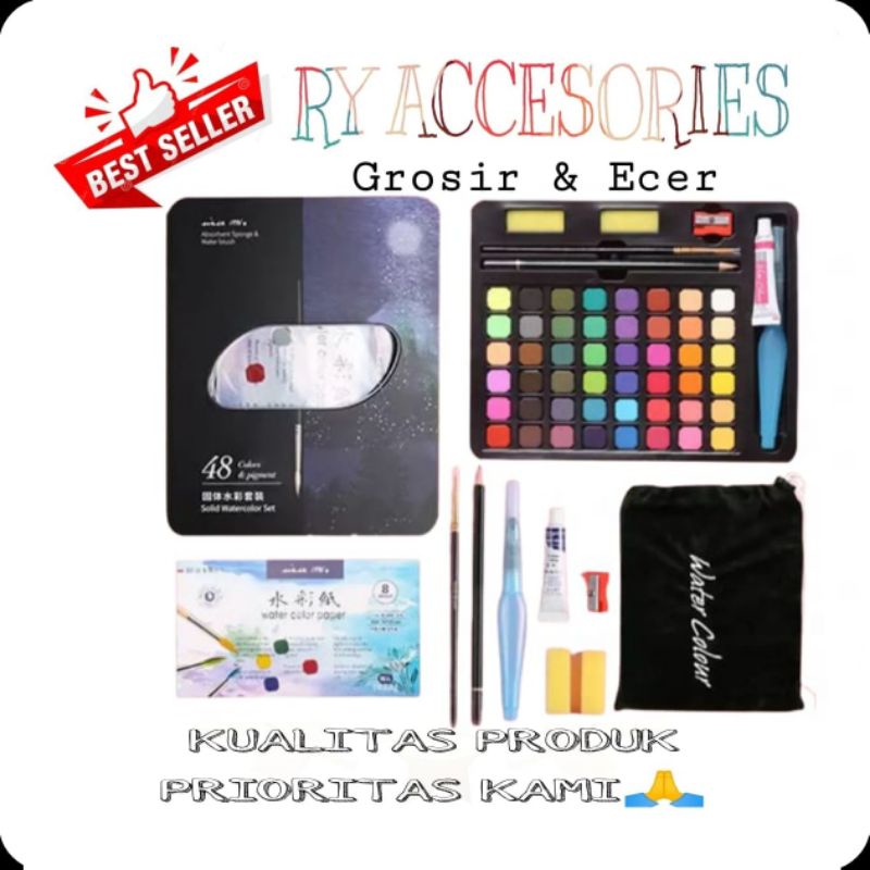 

RY - 1 set alat melukis / water color set alat tulis cat air set warna ( termasuk kuas dan kertas gambar ) alat lukis melukis 36 color dan 48 color