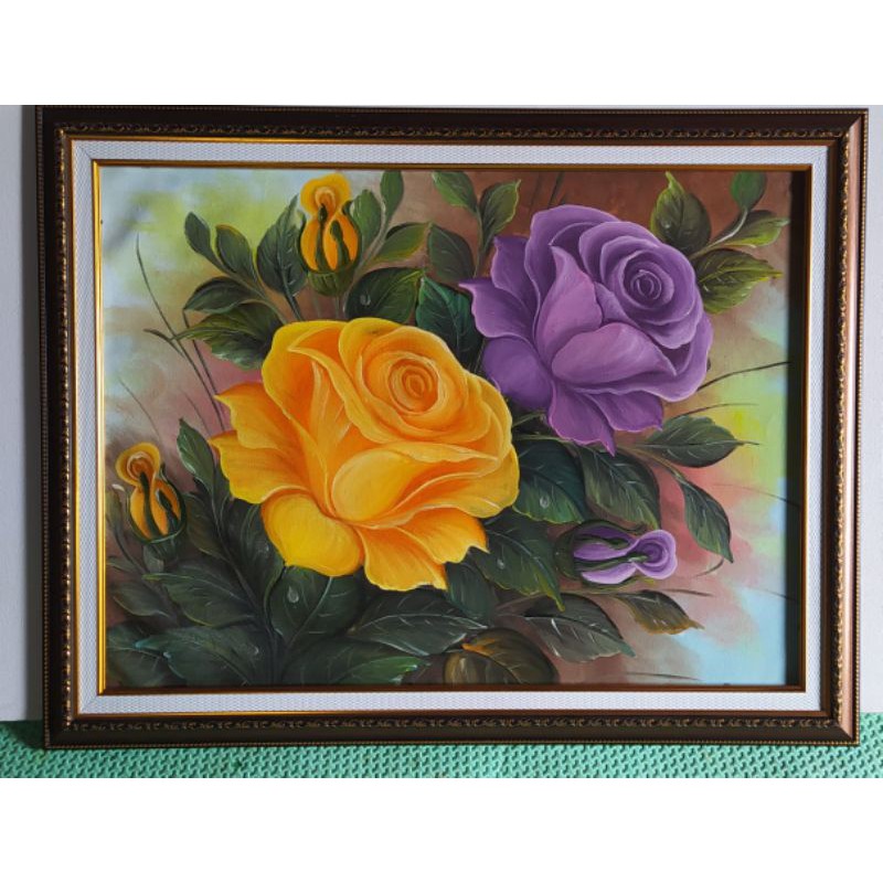 lukisan bunga mawar asli buatan tangan bukan print atau cetakan  harga hanya lukisan nya saja ukuran