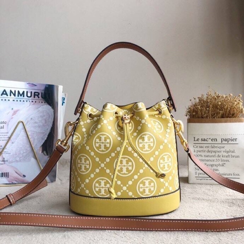 Tory Burch Monogram Embossed Bucket Bag