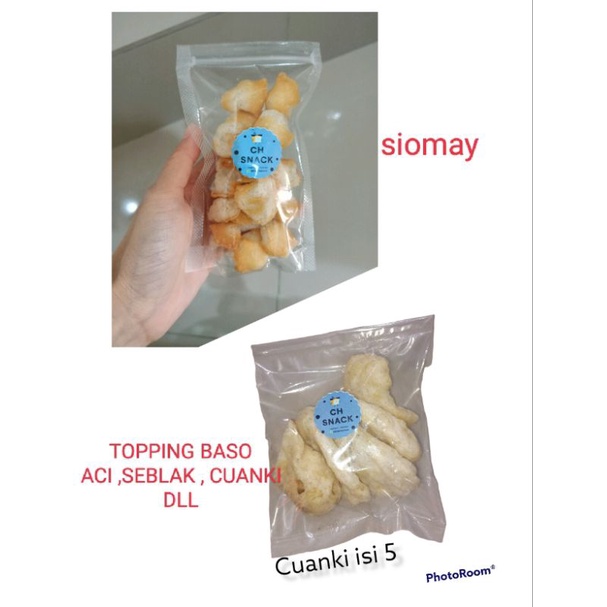 

Topping baso aci boci seblak cuanki ( SIOMAY , CUANKI LIDAH , PIKUS CIKUR , BUMBU BOCI, BUMBU SEBLAK , CABAI BUBUK)