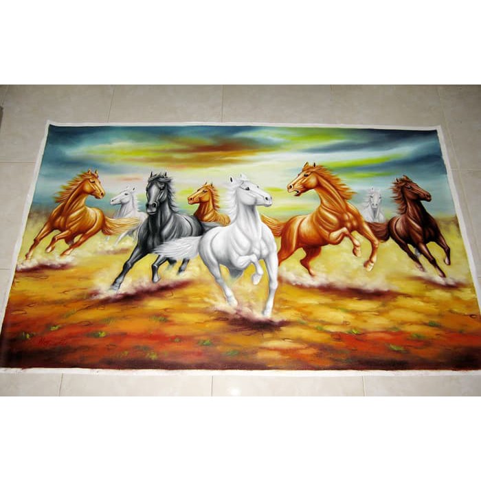 Lukisan 8 Kuda Sedang Berlari Model Realis Shopee Indonesia