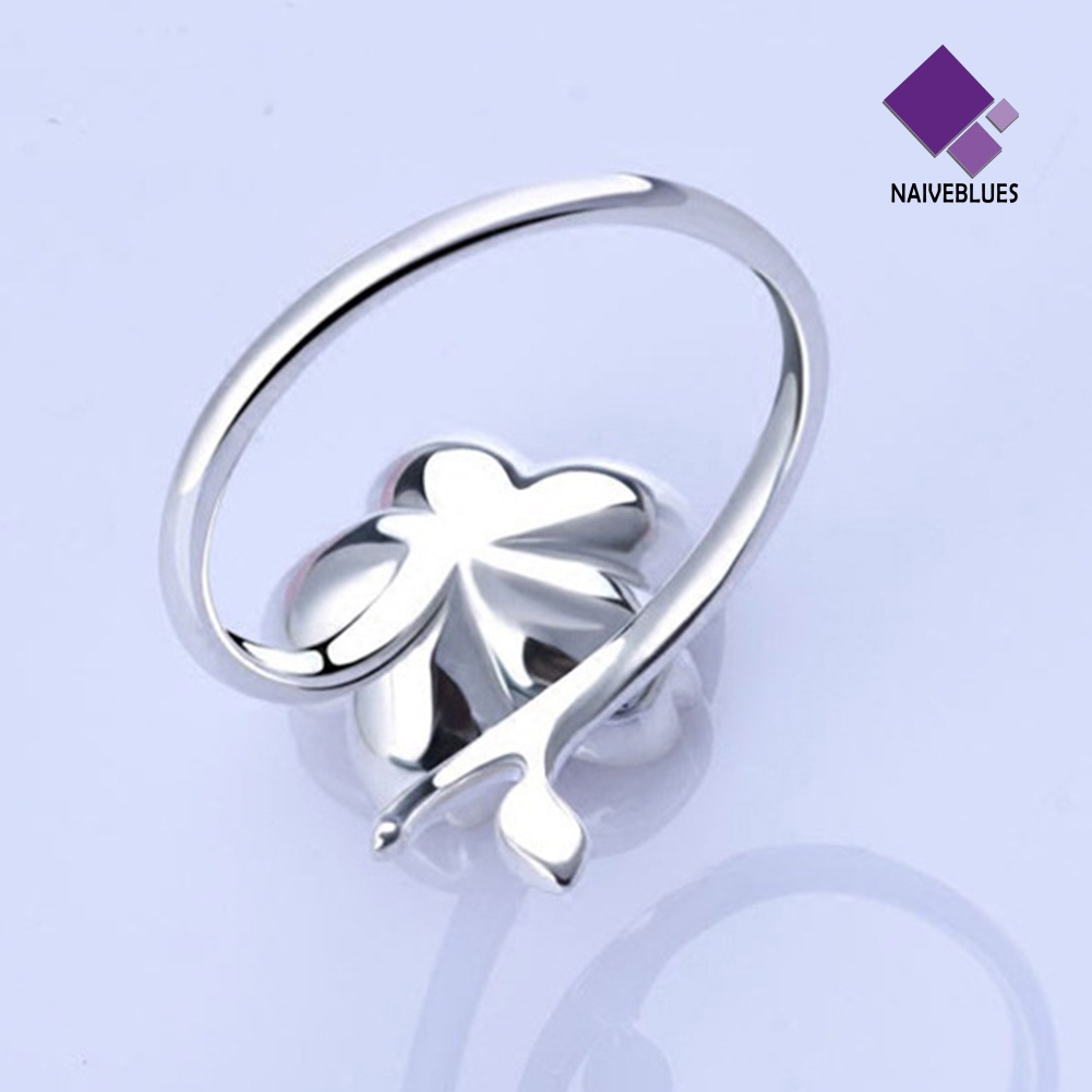 Cincin Wanita Model Terbuka Bahan 925 Sterling Silver Plated Desain Cherry Sakura Untuk Hadiah Ulang Tahun