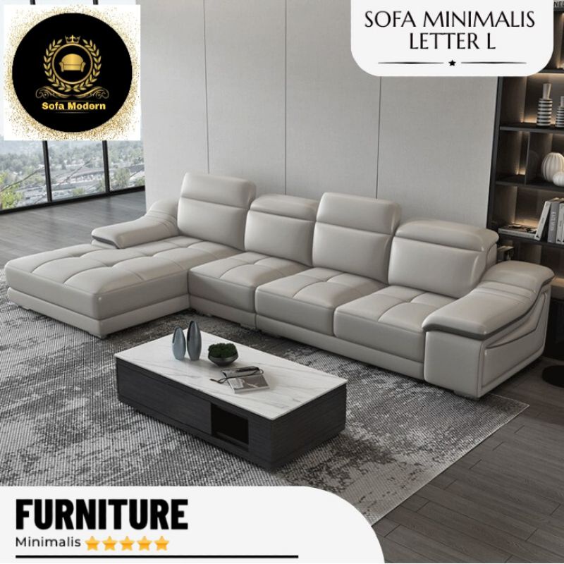 Sofa Kulit Letter L Model Eropa Furniture Minimalis Super Mewah Elegant Kualitas Terbaru 2022