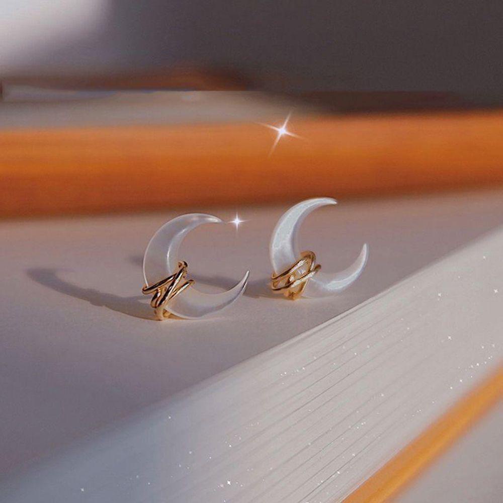 Mxbeauty Moon Stud Earrings Mewah Temperamen Vintage Shell Elegan Perempuan Gadis Indah Drop Anting-Anting Wanita Earrings