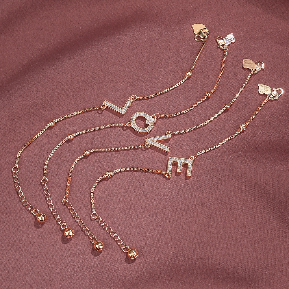 ✨ ✅COD Gelang Titanium Anti Karat Gelang Huruf Mewah Rose Gold Gelang Huruf Inisial Fashion Aksesoris Wanita D117