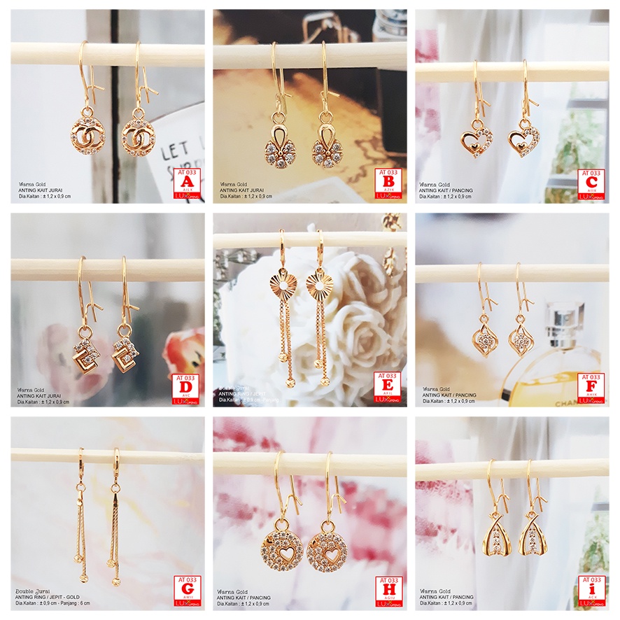 AT 033 Anting Wanita Permata Zirkon Model Jurai Perhiasan Emas Imitasi Aksesoris Wanita Anting Xuping Love Luxx Xuping