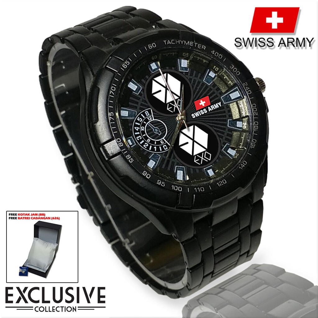 (Istimewa Bossque) Jam KPOP-EXO Rantai Sport (Black Doff)