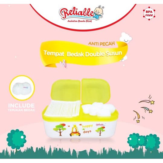 RELIABLE Tempat Bedak Bayi Double Susun (Free Cotton Ball + Cotton Bud) 10400