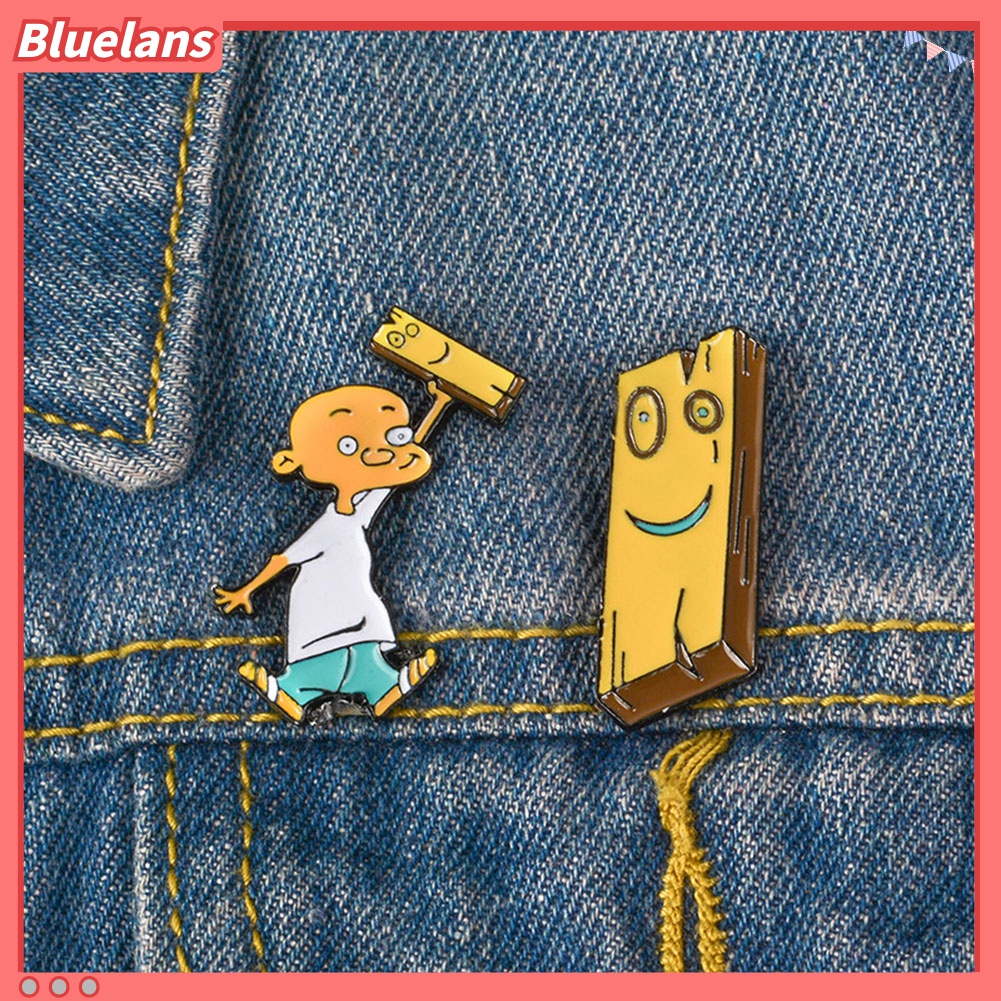 Bros Pin Desain Kartun Pria Dan Wanita Bahan Alloy Kayu Untuk Denim