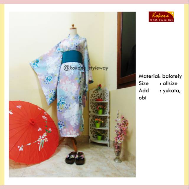 Kokone Styleway yukata koyuli kimono wanita furisode hakama baju kostum jepang kawaii