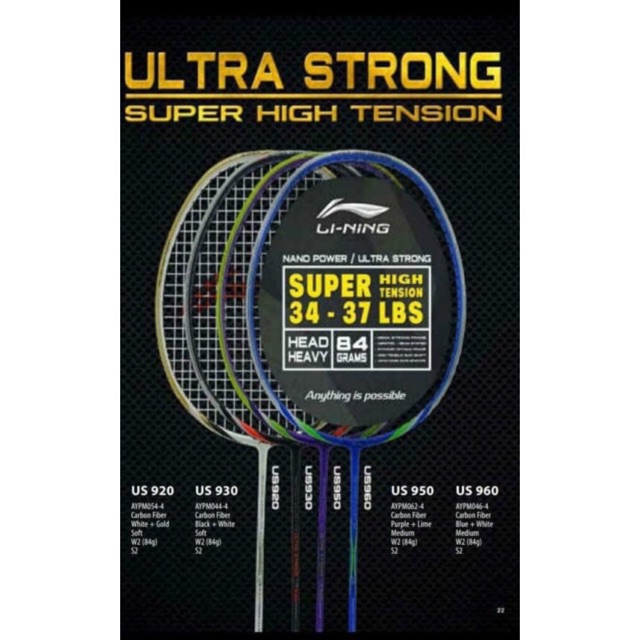 ORIGINAL Lining Raket Badminton - Ultra Strong / US 920/930/950/960