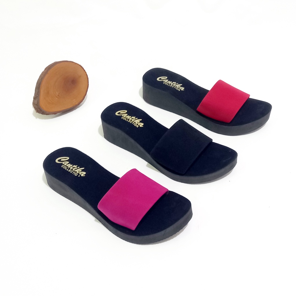 Sendal Wedges Wanita Spon Model Selop Simple Tinggi 3cm - Nesanh MAIA