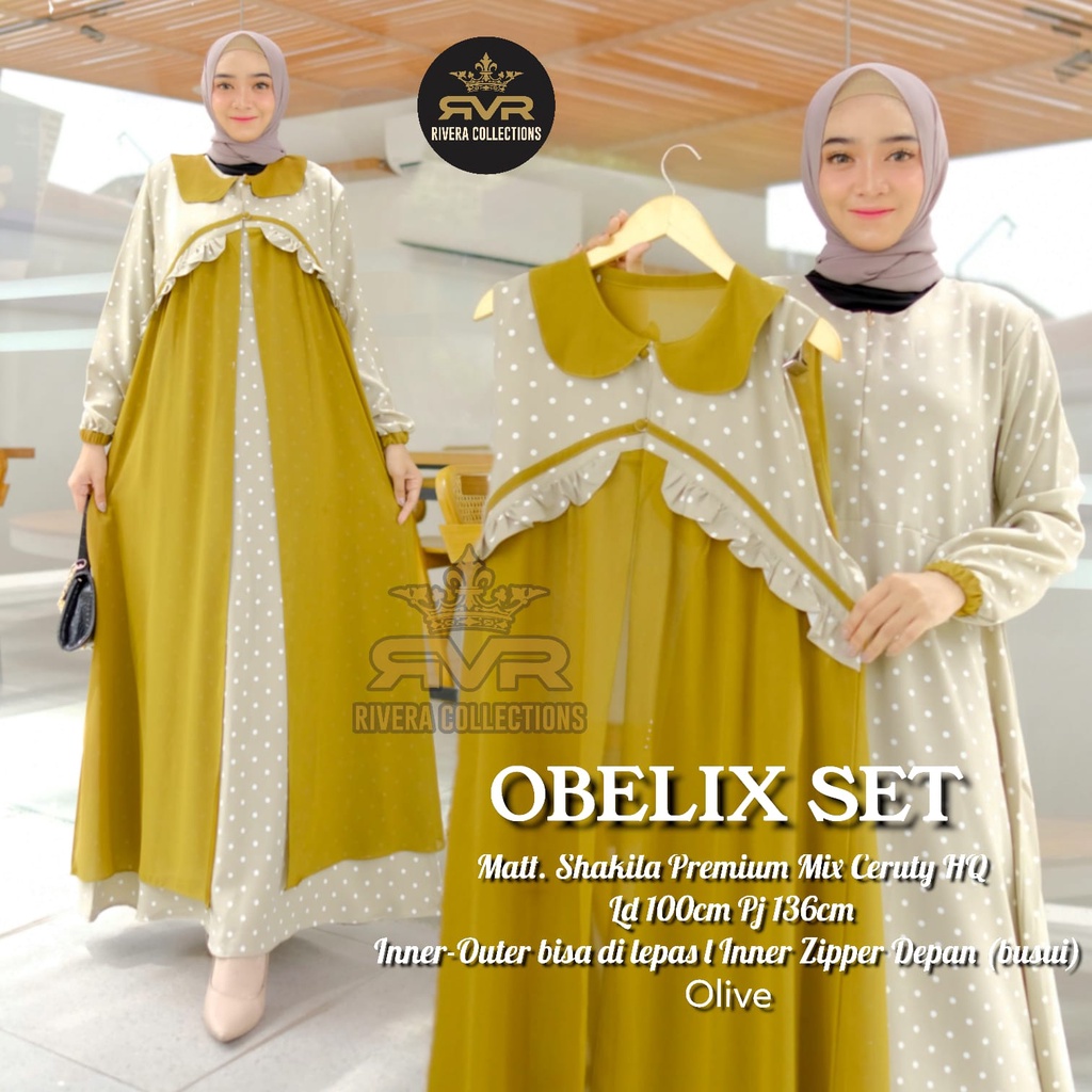 Setelan Gamis Outer Obelix Set ll Shakila Import Outer Ceruty ll All Size LD 100 PJ 136 ll Inner Out