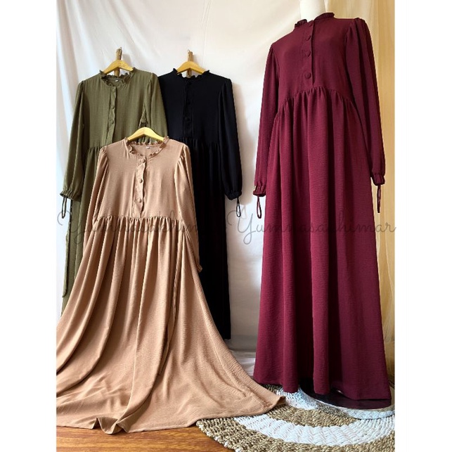 Gamis Shofiyah ( All Size LD 100/PB 138) - dress syar'i viscose crincle lengan karet cincin kerah re
