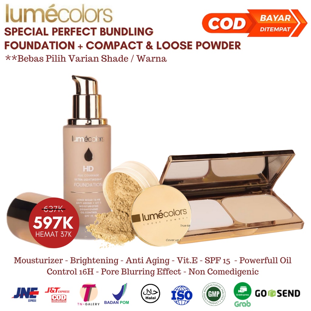 LUMECOLORS PAKET FOUNDATION LOOSE POWDER DAN LUMECOLORS COMPACT POWDER