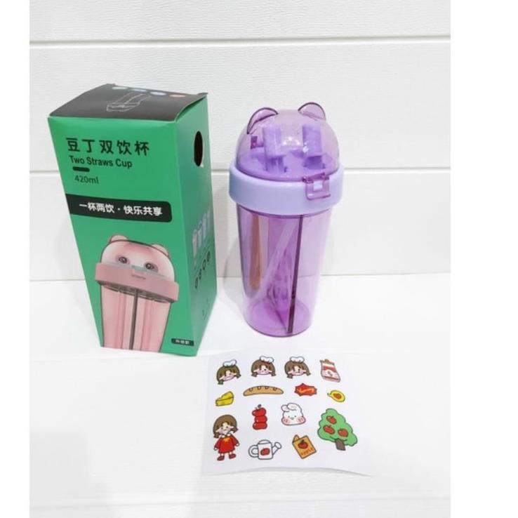 [KODE PRODUK BW87B5278] BOTOL MINUM DUA SISI/BOTOL 2 TEMPAT KEPALA BERUANG 420 ML ADA SEDOTAN DAN TA