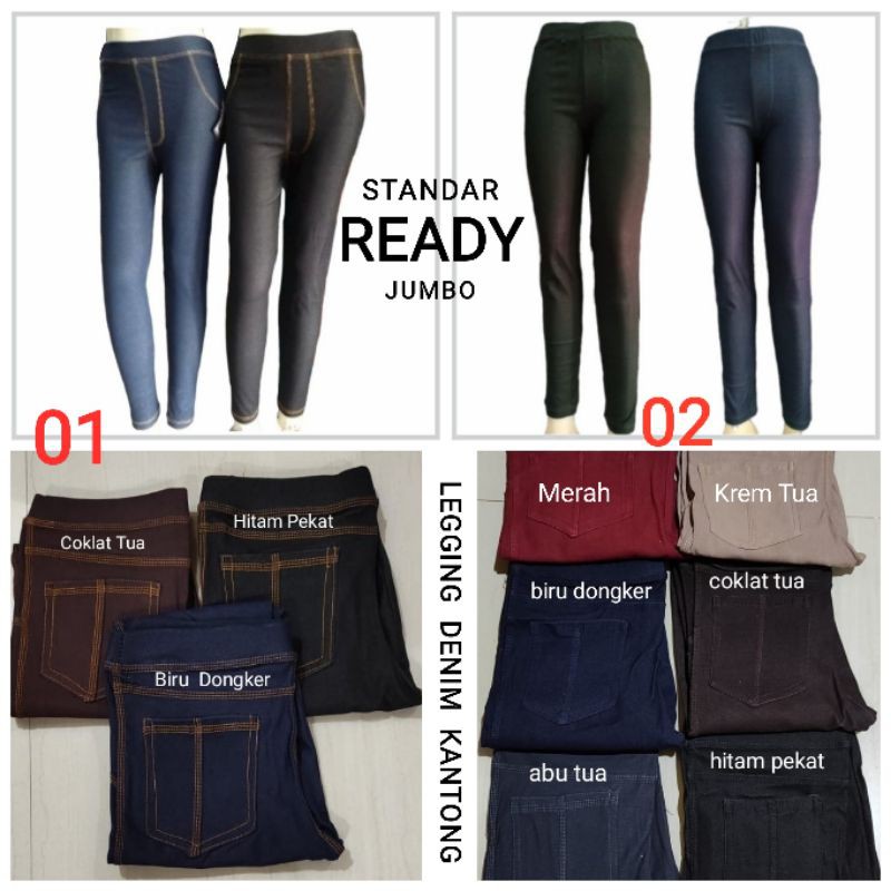 Jegging Kantong Wanita -Denim Tebal Adem Elastis- Legging Jeans Panjang- Celana Casual Olahraga