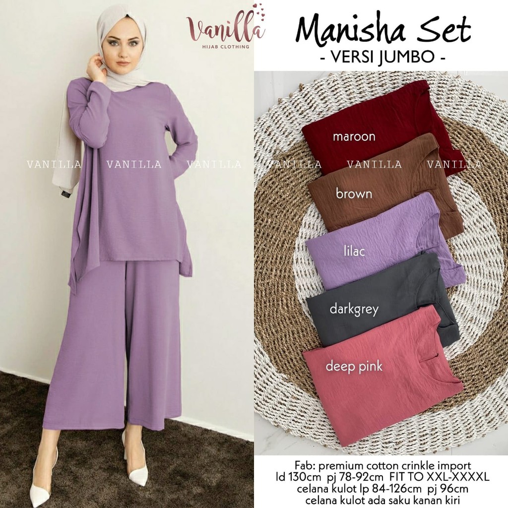 MANISHA SET JUMBO FAB COTTON CRINKLE IMPORT LD 125-130 PB 78-92 CM BAJU SET MODERT TERKINI