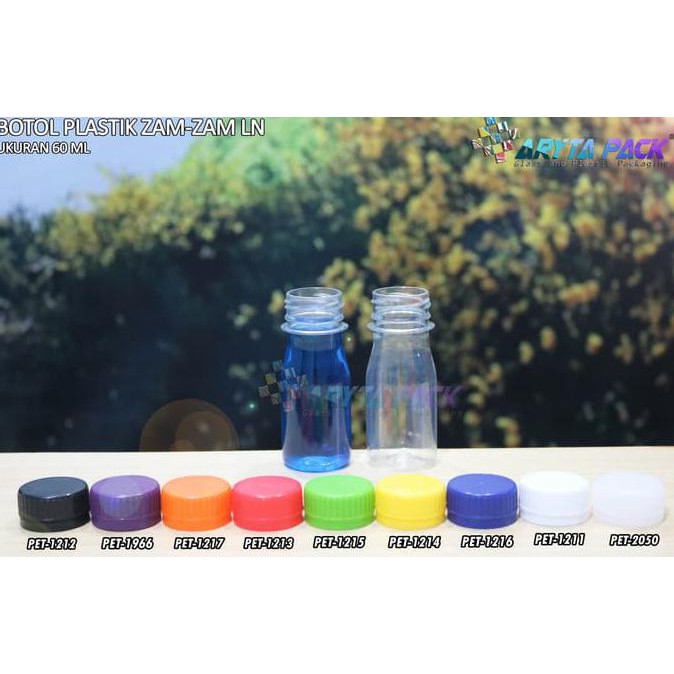 PET1212.BOTOL PLASTIK 60ML PET ZAM-ZAM TUTUP SEGEL HITAM - HITAM