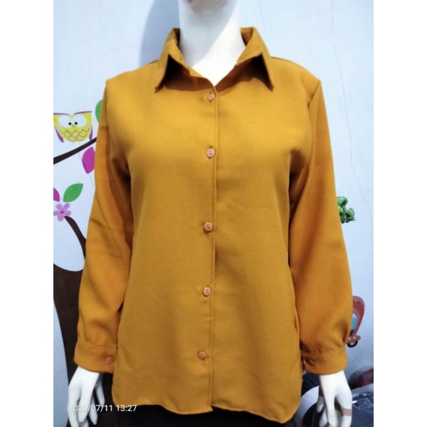 Kemeja wanita Casual Jumbo Lengan Panjang Polos Putih Basic Kerja Aurel Giovani-6