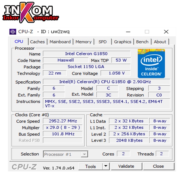 Processor Intel Celeron G1850 Socket 1150 plus FAN