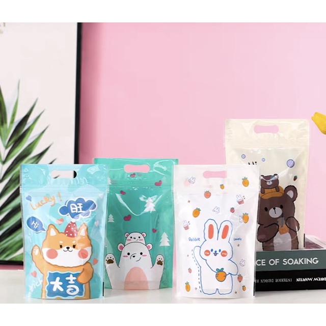 5pcs Pouch Kantong Kue Snack Candy Kantong Zip Zipper Bag Bunny Cartoon Souvenir Manyue Goodie Bag AU AV