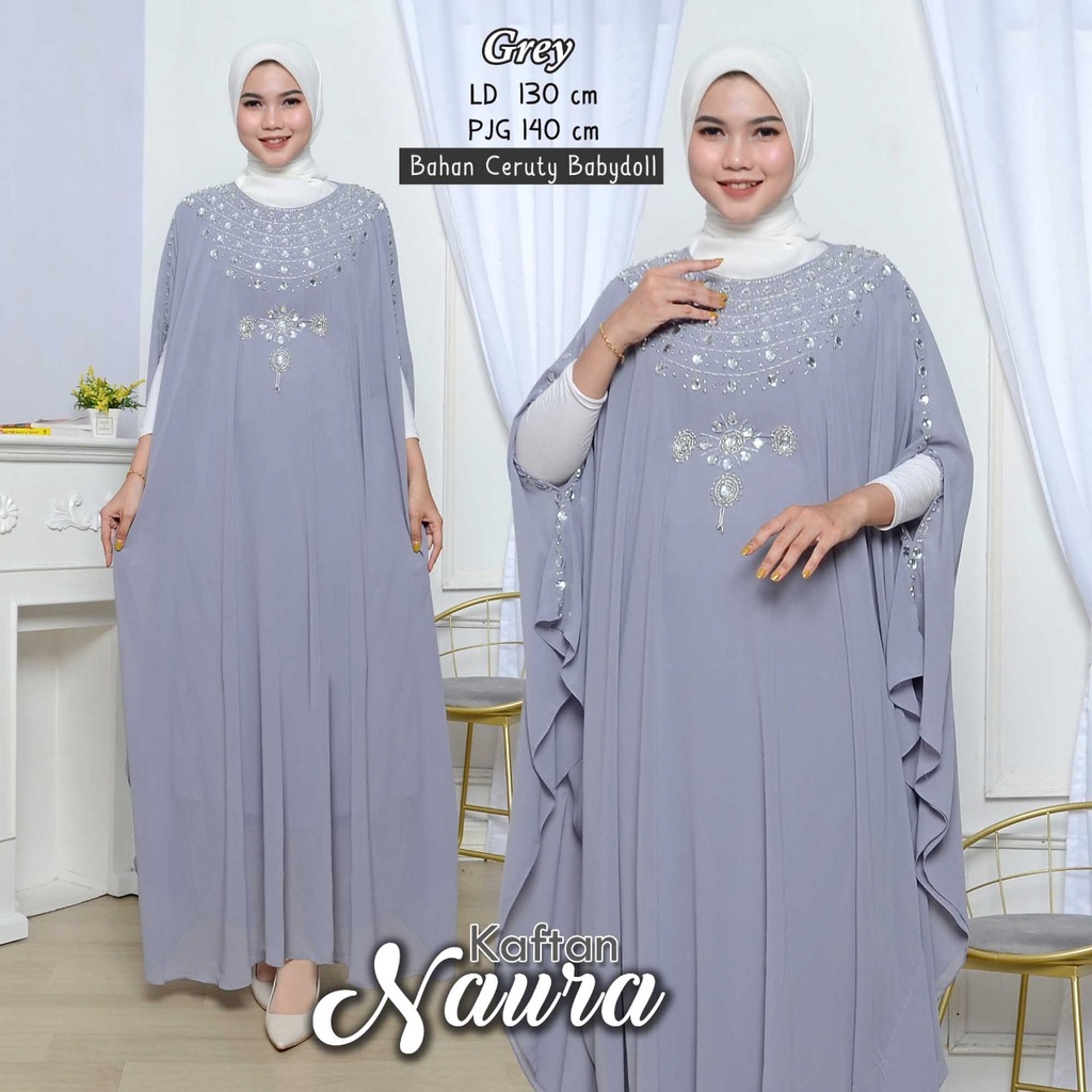 Arnis Kaftan Naura Jumbo Full Payet Mewah Bahan Ceruty Babydoll Fashion Muslim Gamis Kondangan