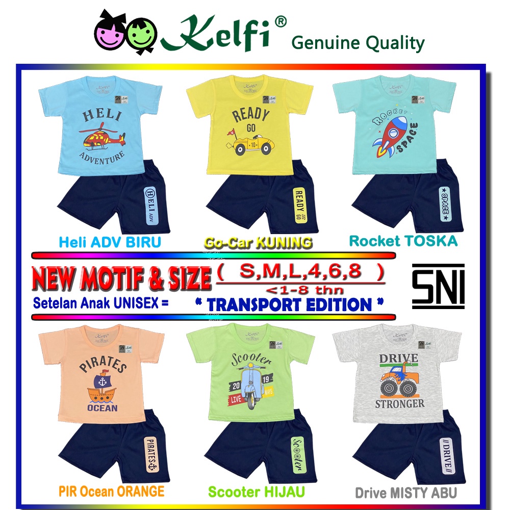 PROMO 10.10 KELFI SETELAN ANAK KOMBINASI / SET BAJU ANAK UNISEX COWOK/CEWEK USIA 1- 8 TAHUN &quot;TRANSPORT EDITION&quot;