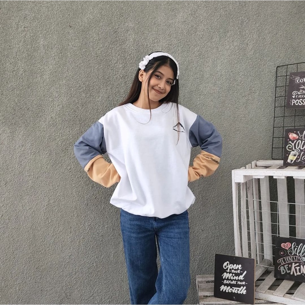 SWEATER OVERSIZE - MOUNTAIN SWEATER STREET OBLONG CREWNECK BAHAN FLEECE