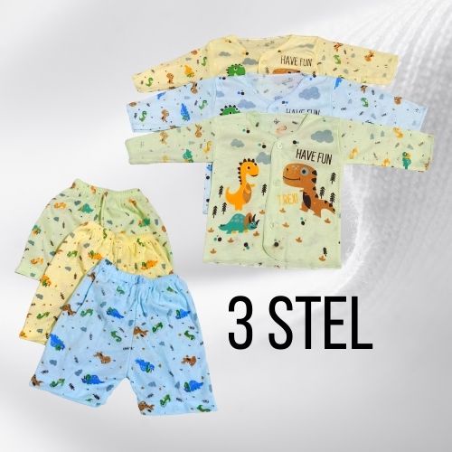 [3 Stel] Pakaian Bayi Newborn Baju Pendek + Celana Pendek