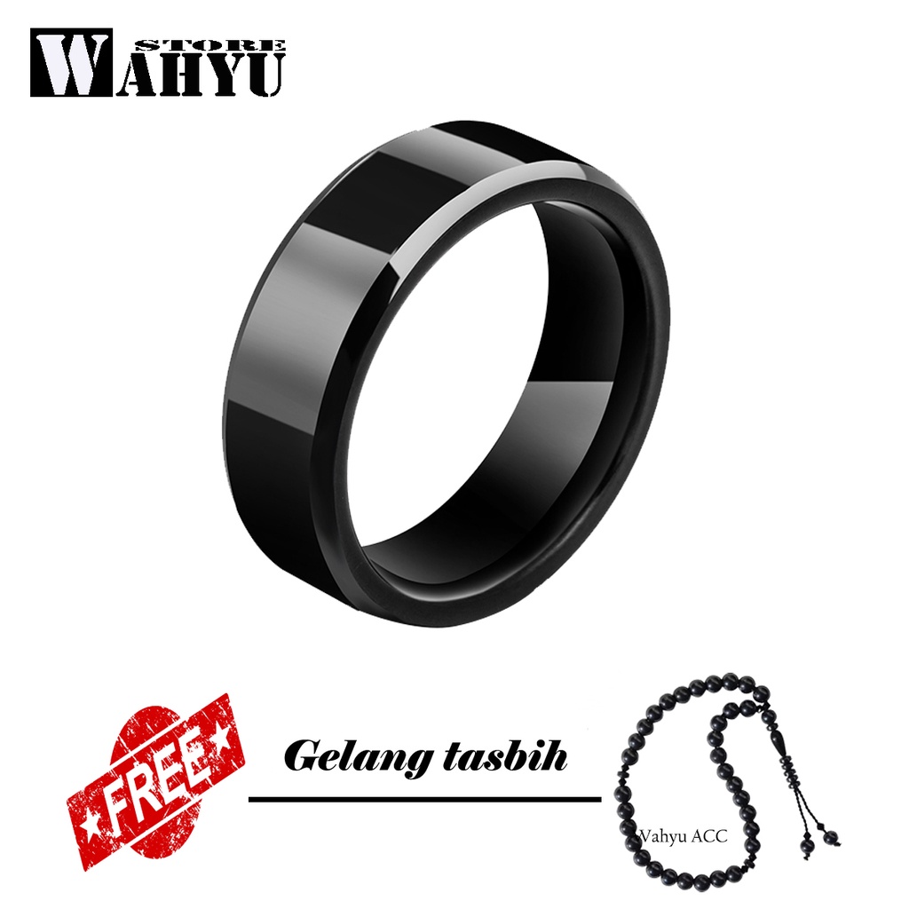 Cincin Titanium Hitam Polos Free Gelang Termurah