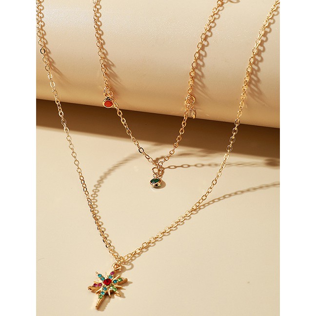 LRC Kalung Fashion Gold Color Multi-layered With Geometric Stars And Diamonds P51294