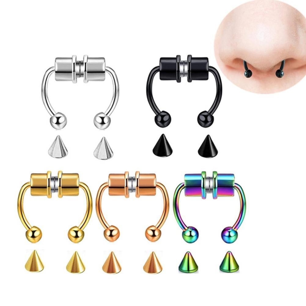 Stainless Steel Magnetic False Nose Ring Reusable Alloy Fake Non Piercing Hoop Jewelry for Party Bar Nose Collar Beauty