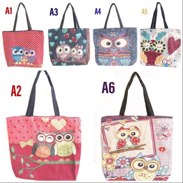 Tas tote bags kanvas thailand import night owl series