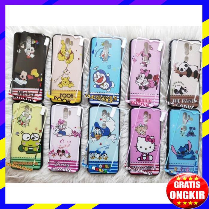 ACC HP SOFTCASE + TEMPERED GLASS REALME C2 DORAEMON PANDA MICKEY STICH POOH