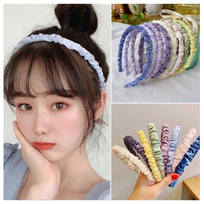 BANDO KOREA KERUT BANDO SCRUNCHIE SATIN HEADBAND KOREA STYLE AKSESORIS COLORFULL